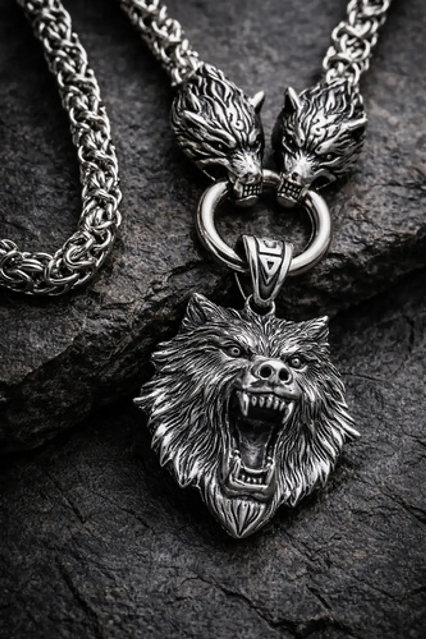 Collar Vikingo Lobo Oso Color Plata Acero Inoxidable Hombre 6