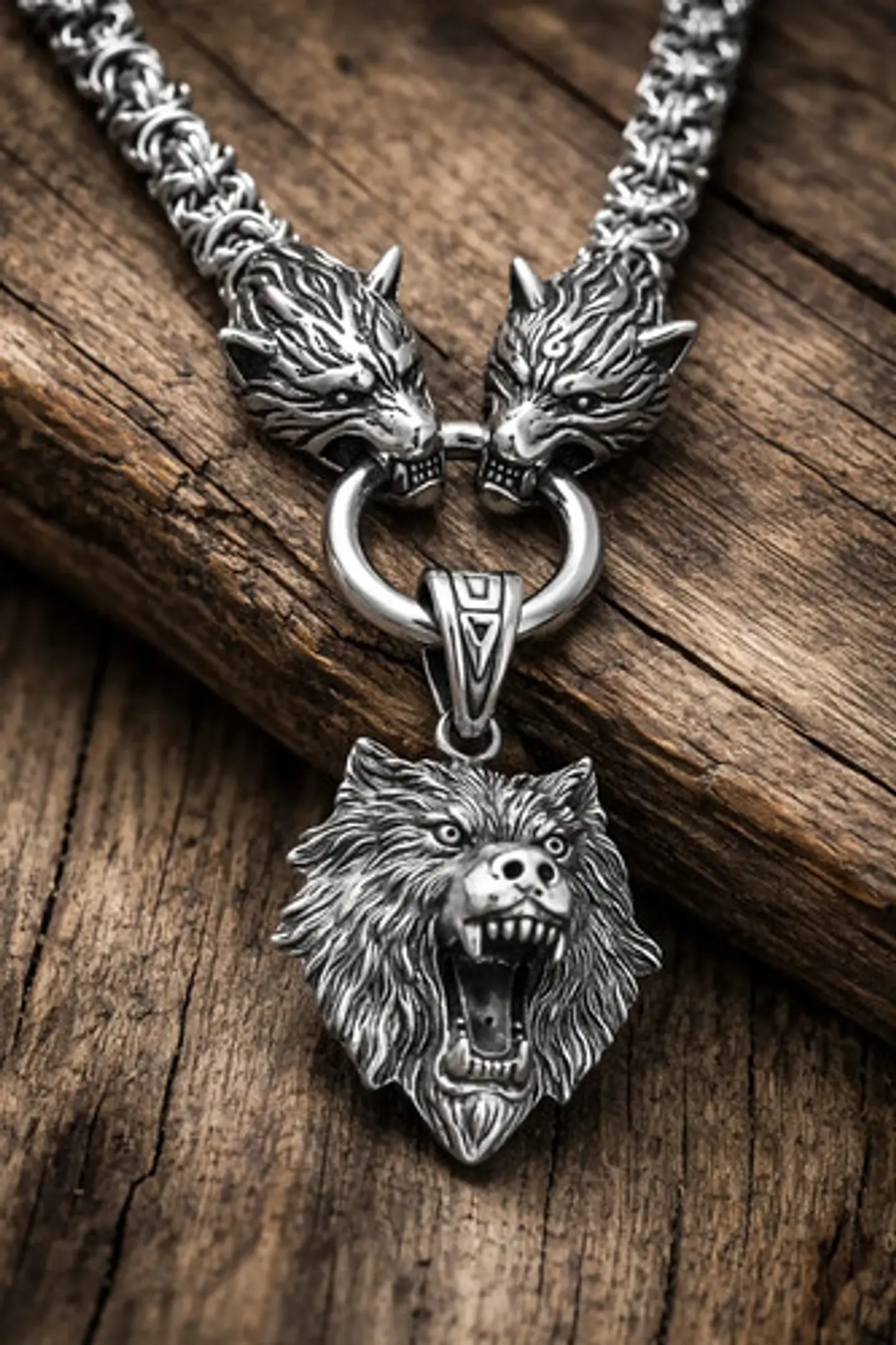 Collar Vikingo Lobo Oso Color Plata Acero Inoxidable Hombre 9