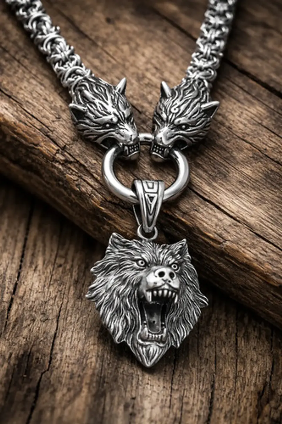 Collar Vikingo Lobo Oso Color Plata Acero Inoxidable Hombre 9