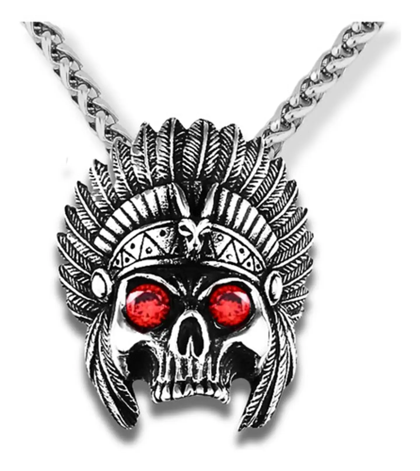 Collar Para Hombre Con Dije Jefe Indio Cráneo Punk De Acero 1