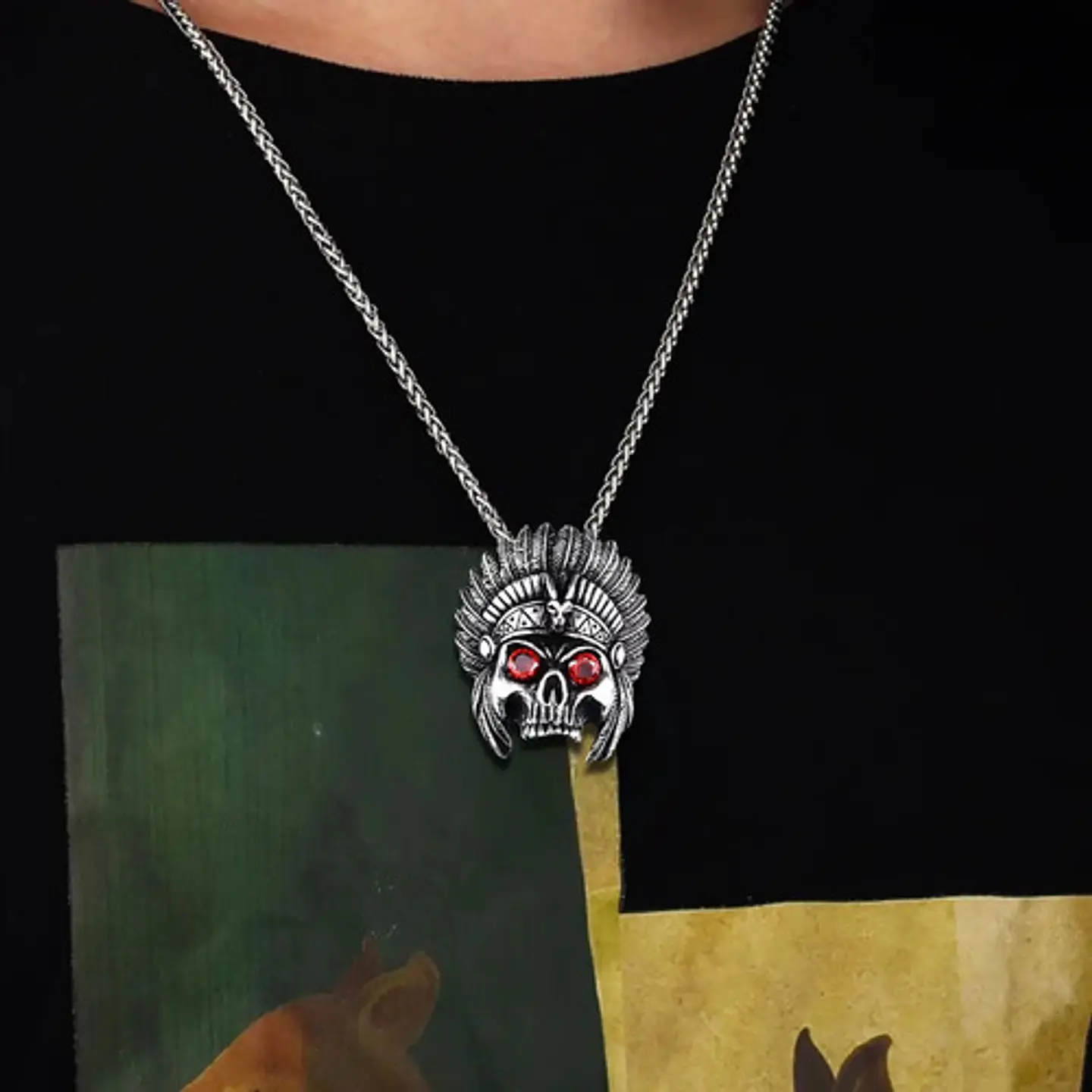 Collar Para Hombre Con Dije Jefe Indio Cráneo Punk De Acero 2