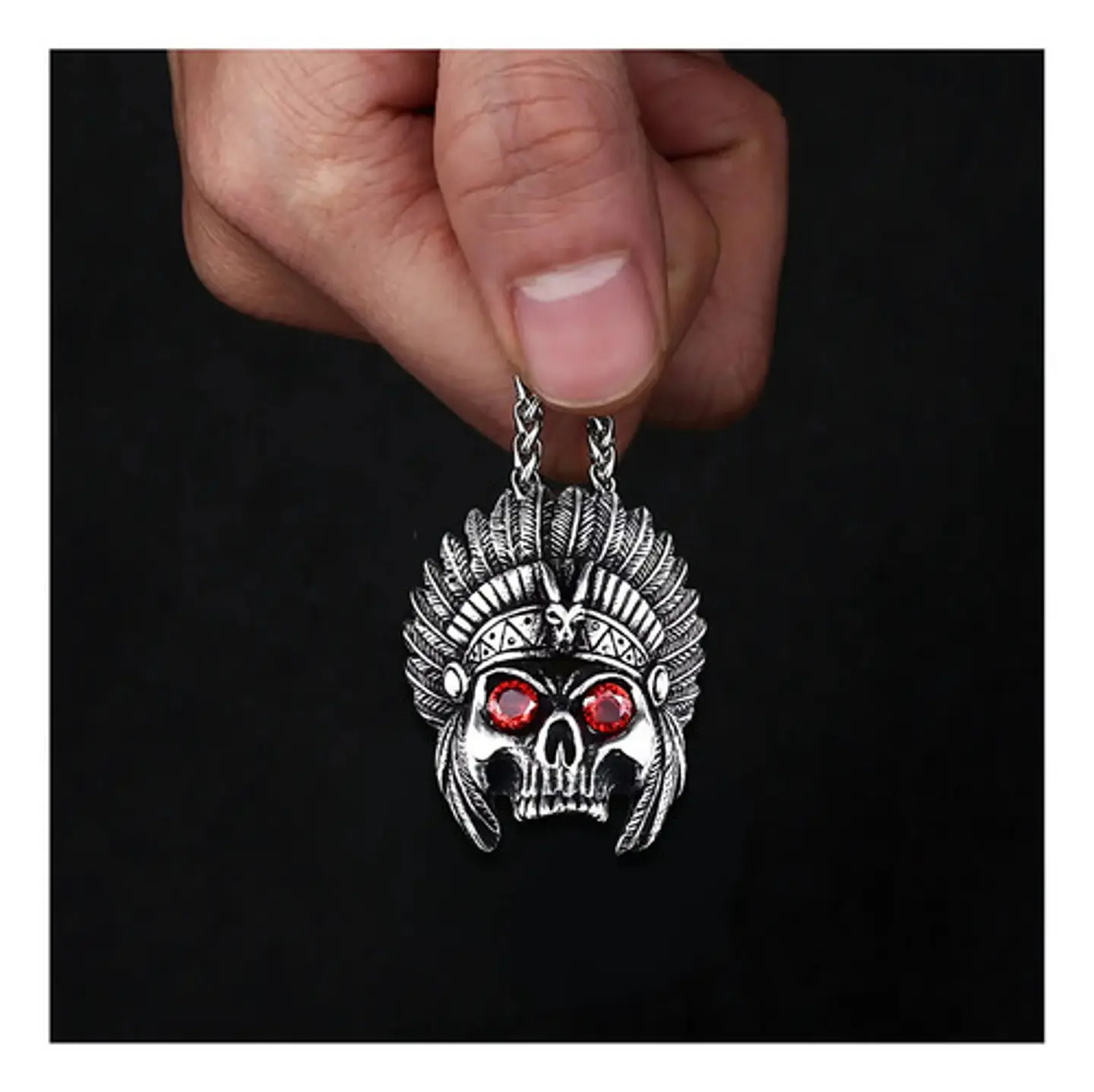 Collar Para Hombre Con Dije Jefe Indio Cráneo Punk De Acero 3