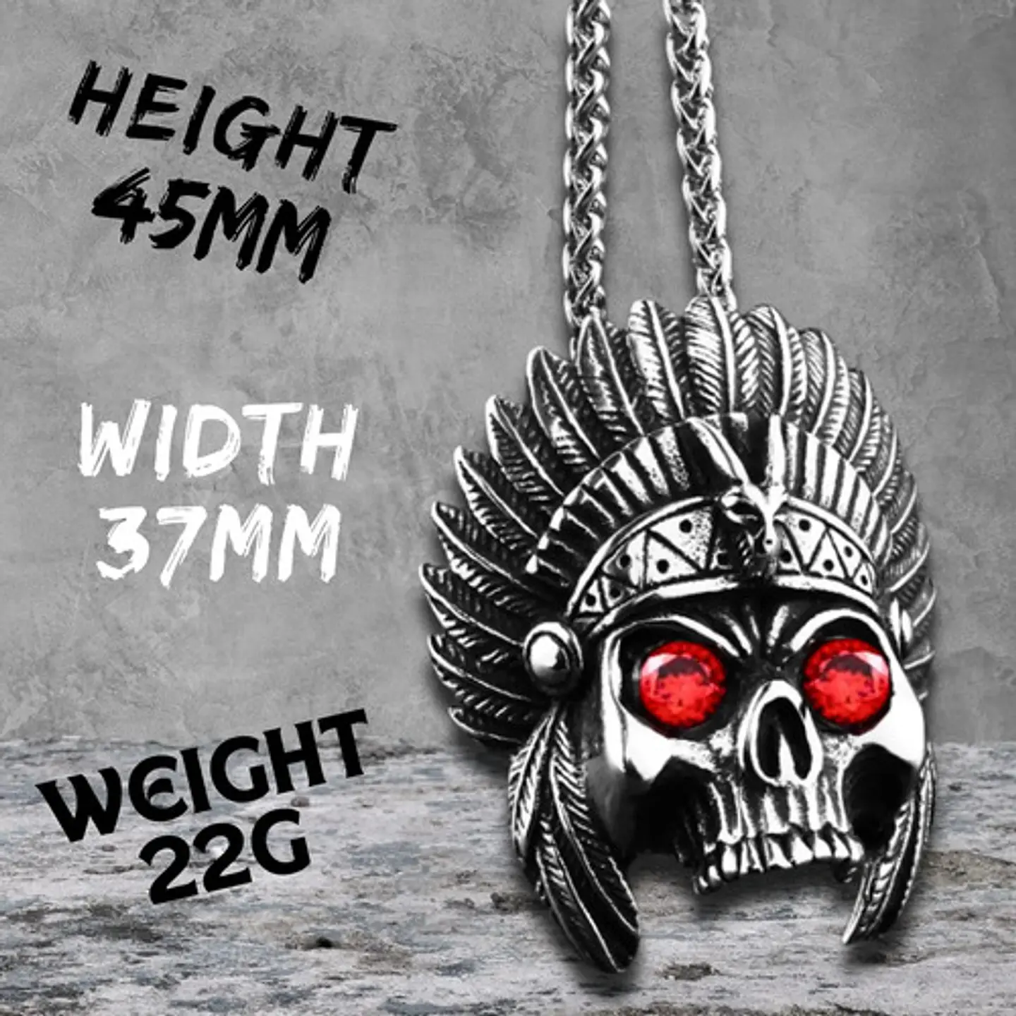 Collar Para Hombre Con Dije Jefe Indio Cráneo Punk De Acero 5