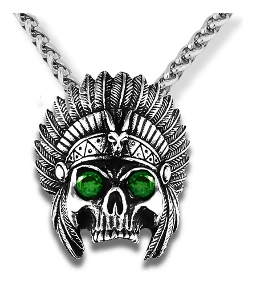 Collar Para Hombre Con Dije Jefe Indio Cráneo Punk De Acero 9
