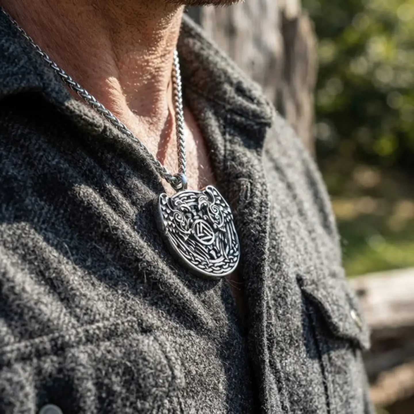 Collar Vikingo En Acero Para Hombre Dije Cuervo Odin Valknut 8