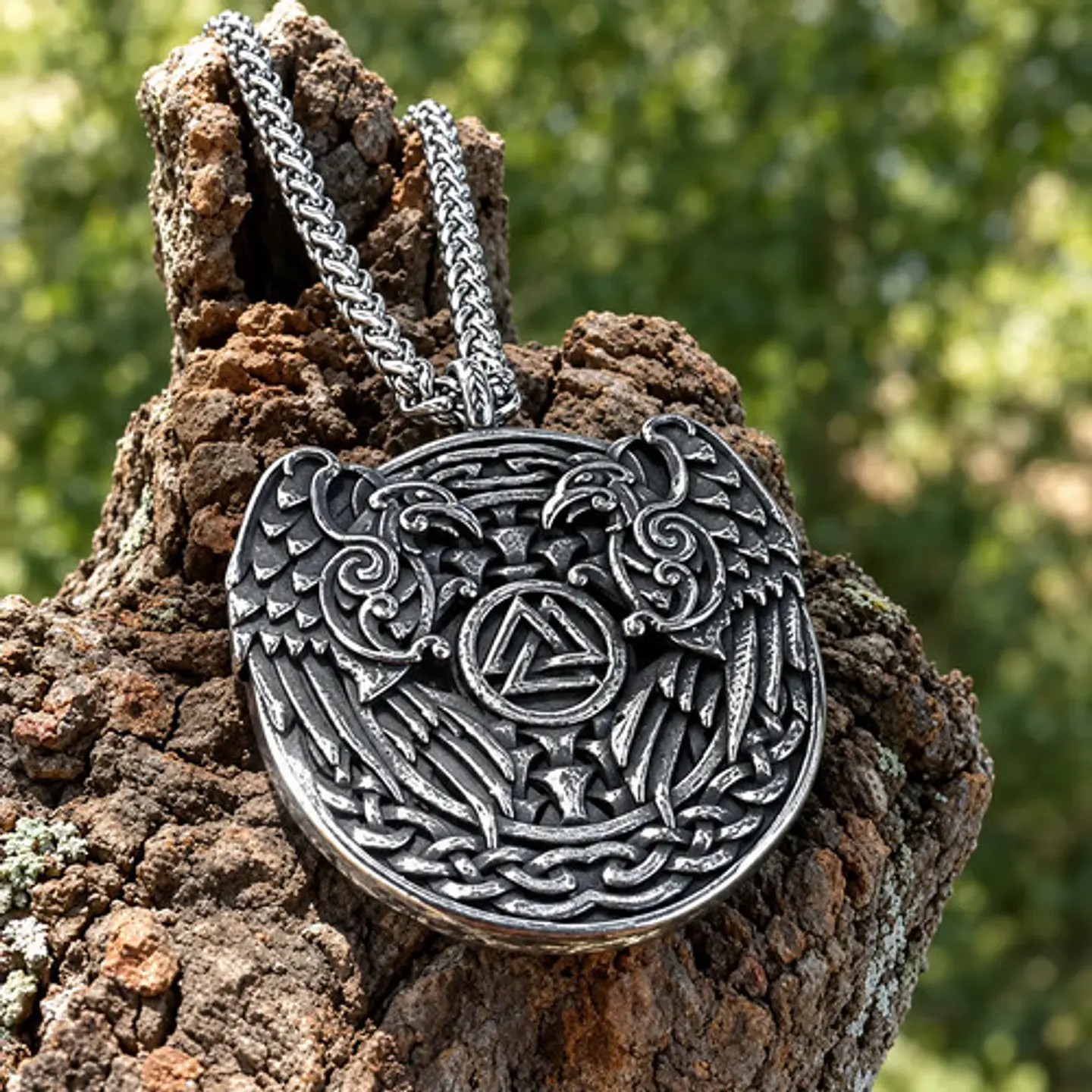 Collar Vikingo En Acero Para Hombre Dije Cuervo Odin Valknut 10