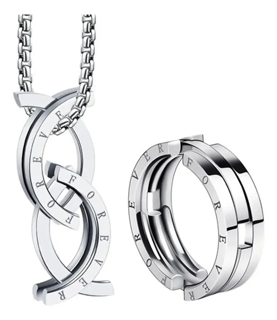 Anillo Collar Retráctil Acero Inoxidable Color Plata Hombre 1