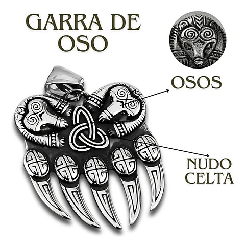 Collar Plateado Vikingo En Acero Para Hombre Dije Garra Oso