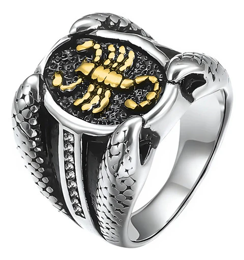 Anillo Escorpion Piedras Color Plata Acero Inoxidable Hombre