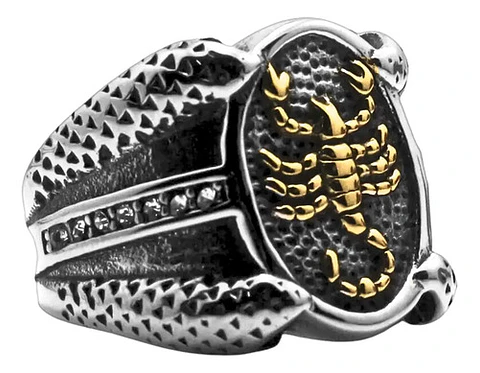 Anillo Escorpion Piedras Color Plata Acero Inoxidable Hombre