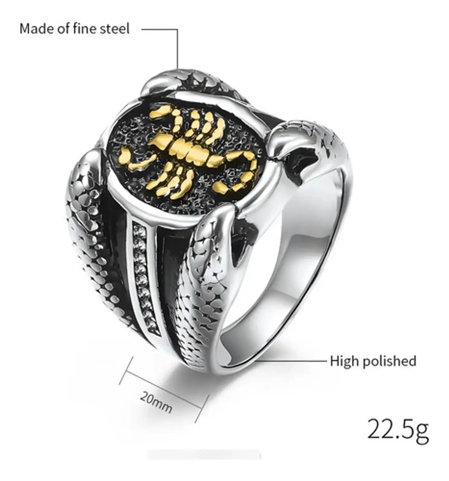 Anillo Escorpion Piedras Color Plata Acero Inoxidable Hombre 3