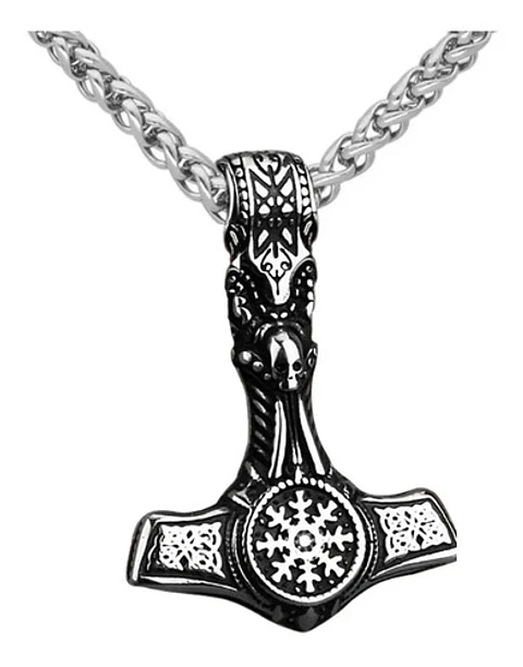 Collar Vikingo Martillo Color Plata Acero Inoxidable Hombre