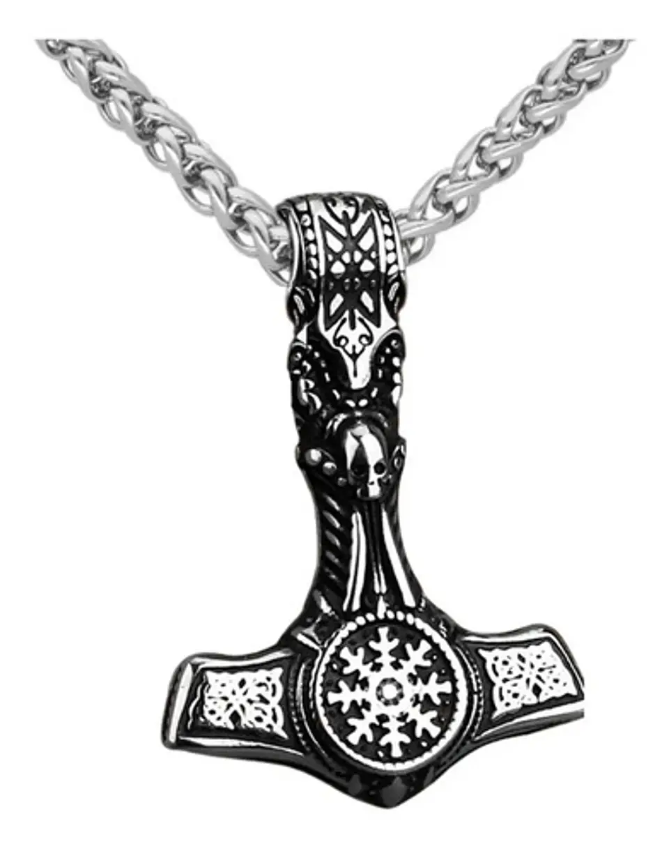 Collar Vikingo Martillo Color Plata Acero Inoxidable Hombre 1