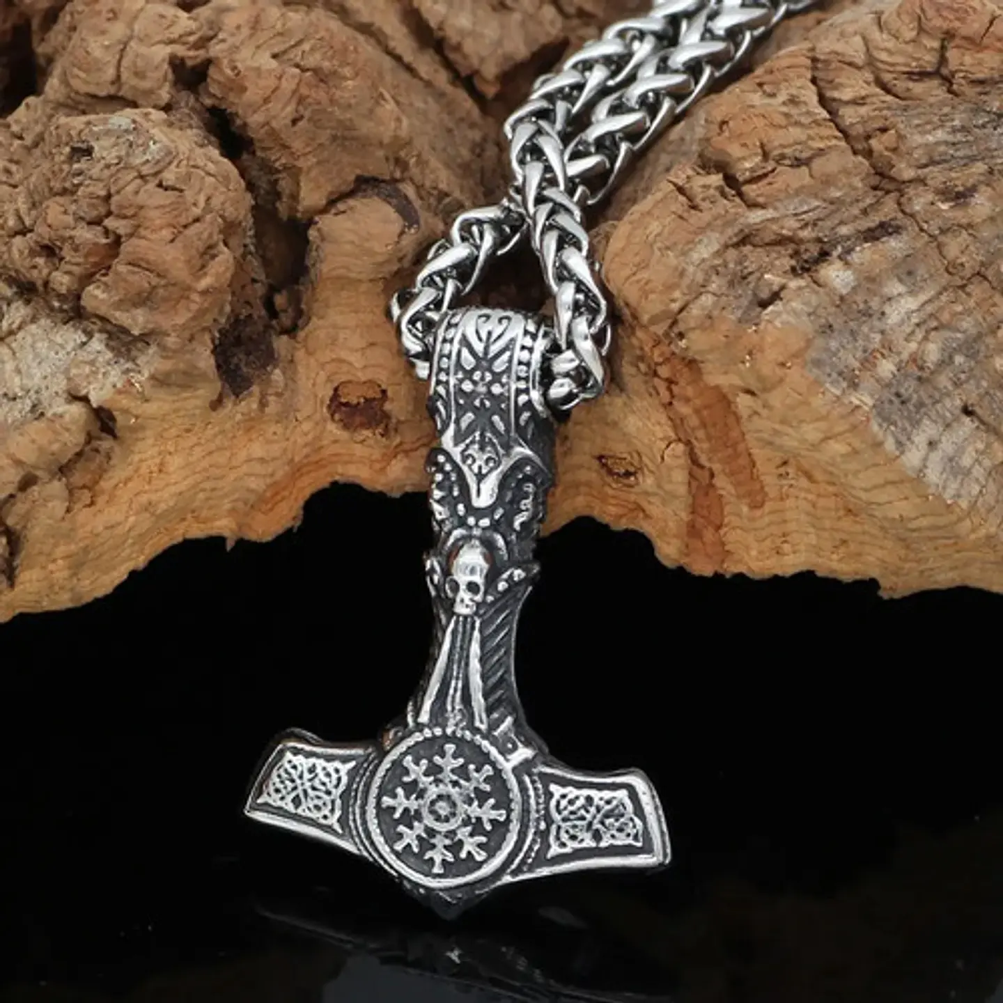 Collar Vikingo Martillo Color Plata Acero Inoxidable Hombre 6