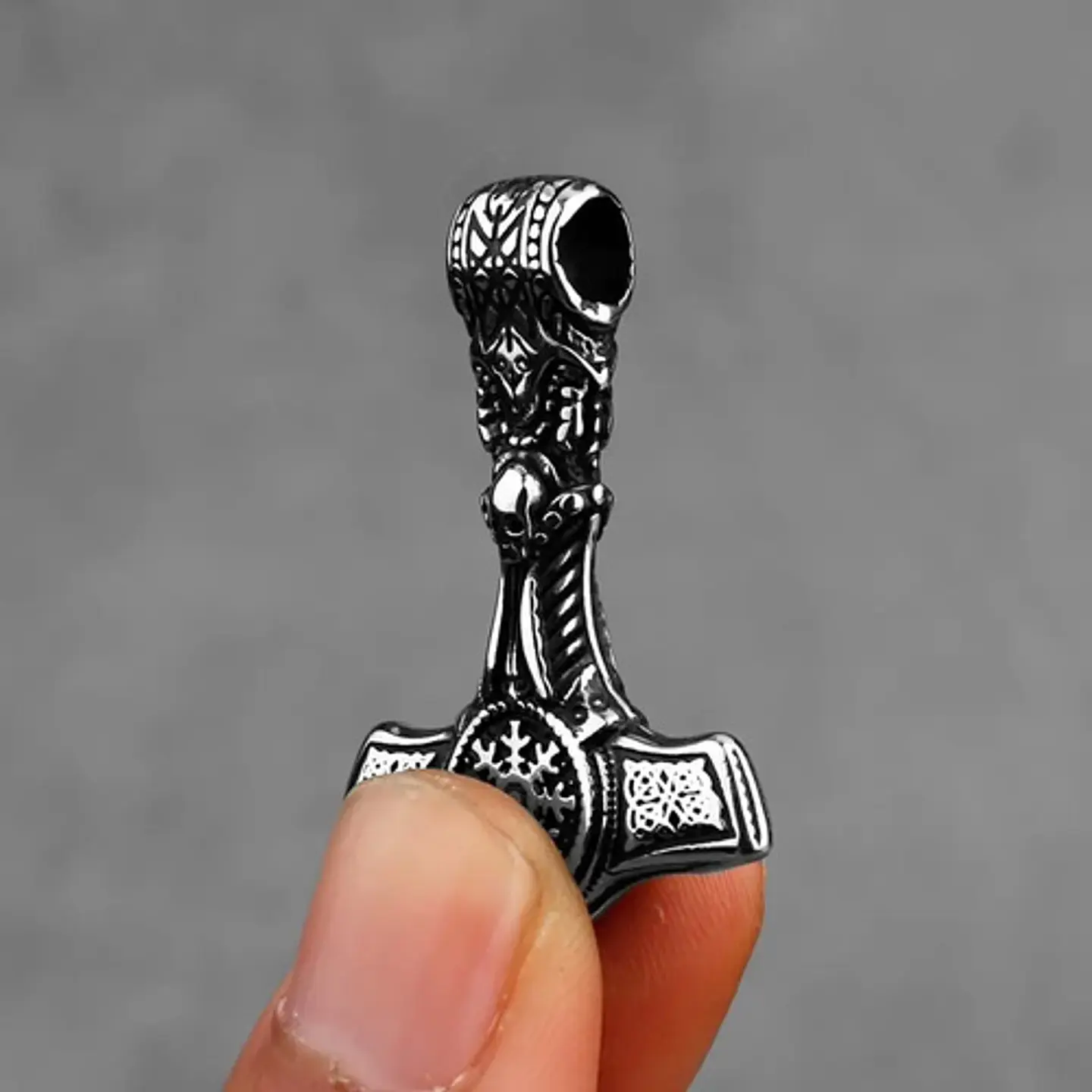 Collar Vikingo Martillo Color Plata Acero Inoxidable Hombre 7