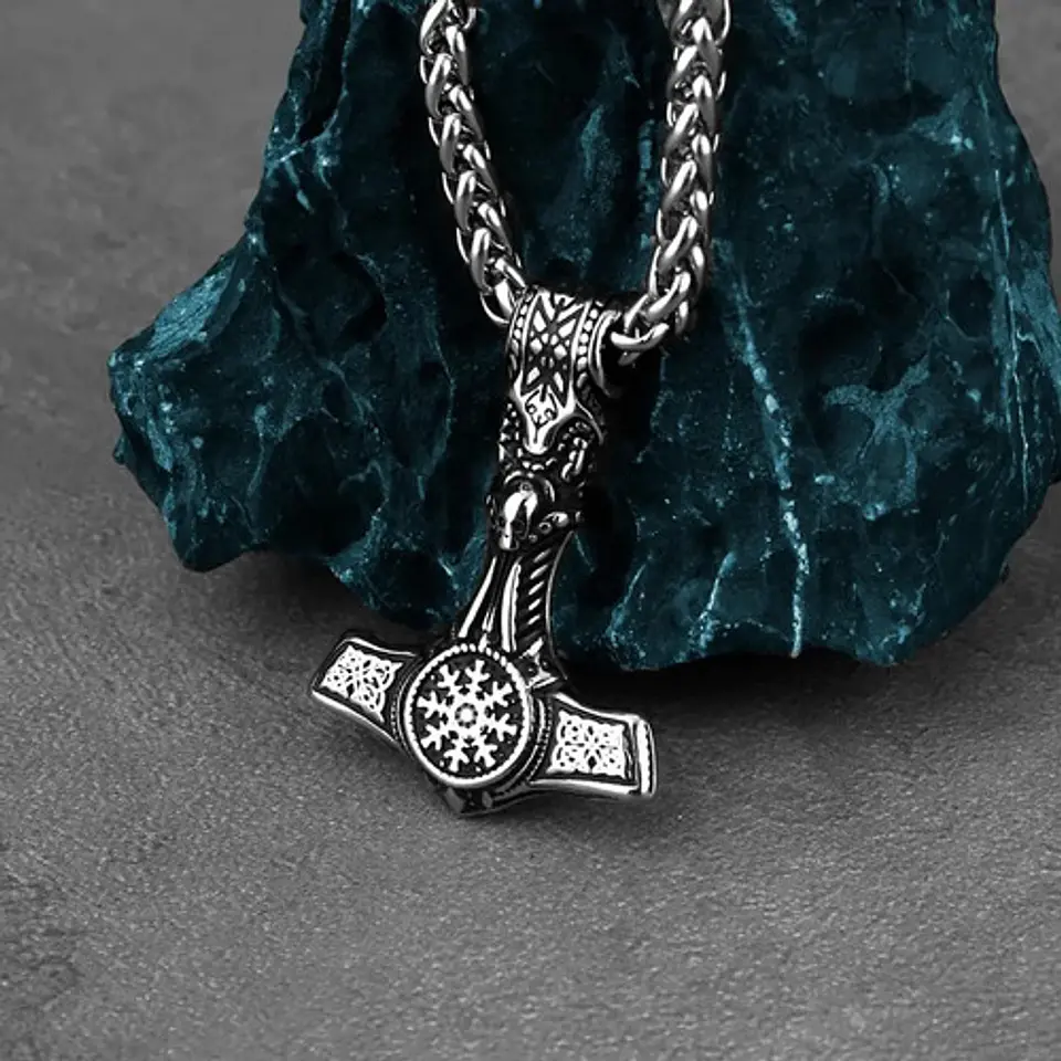 Collar Vikingo Martillo Color Plata Acero Inoxidable Hombre 9