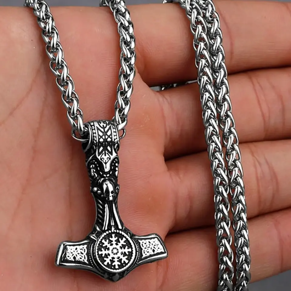 Collar Vikingo Martillo Color Plata Acero Inoxidable Hombre 10
