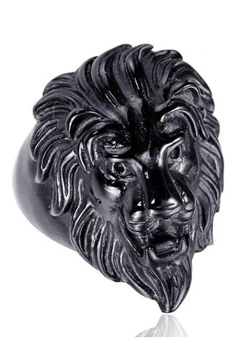 Anillo Rey Leon Cabeza Color Negro Acero Inoxidable Hombre