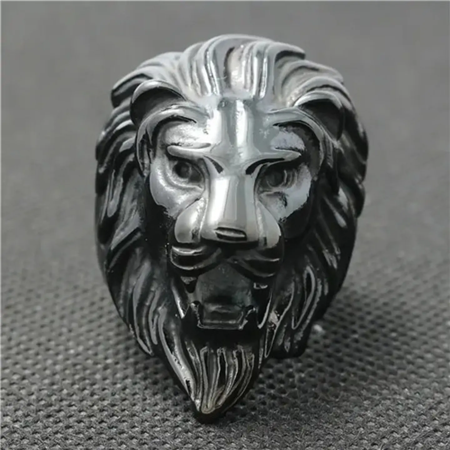Anillo Rey Leon Cabeza Color Negro Acero Inoxidable Hombre 2