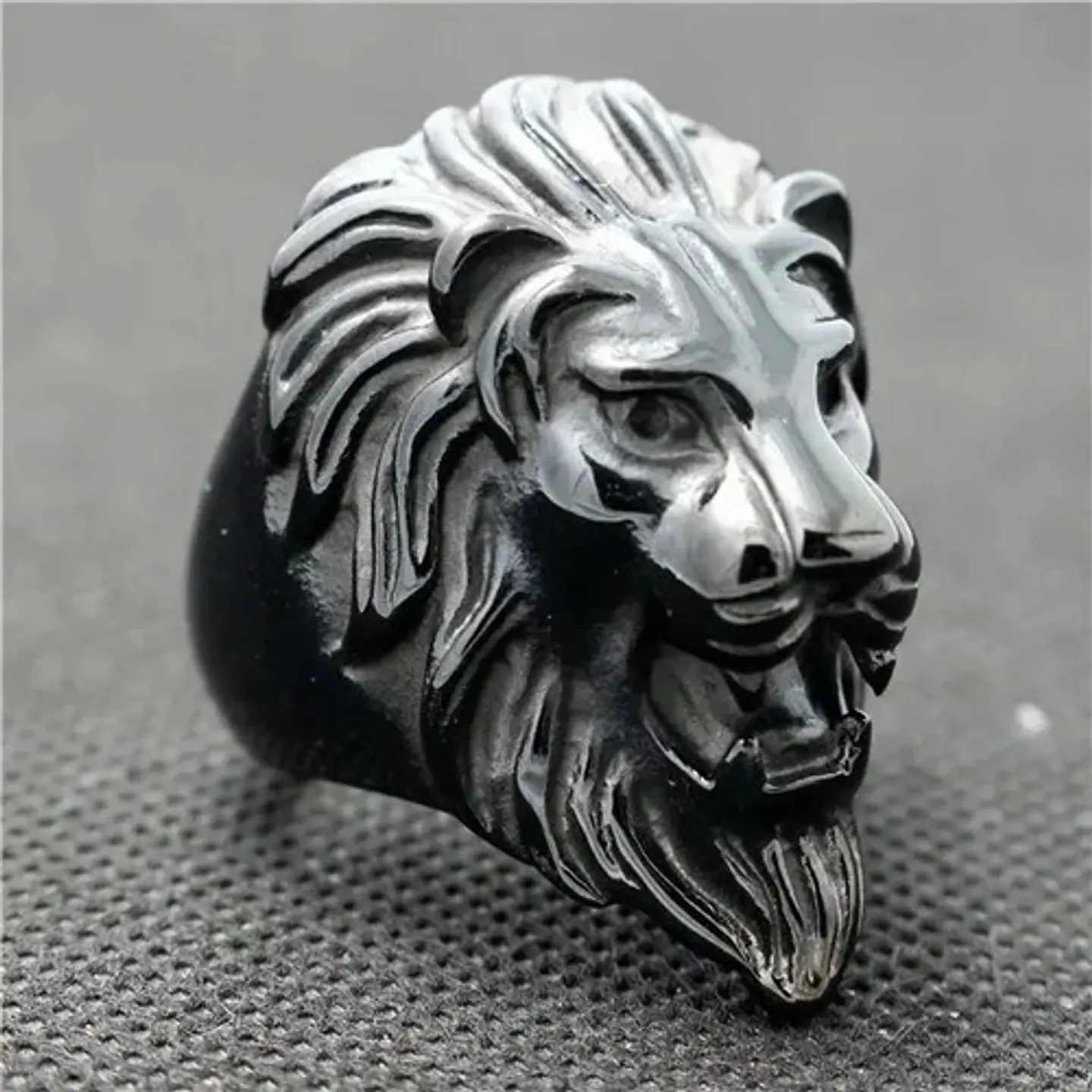Anillo Rey Leon Cabeza Color Negro Acero Inoxidable Hombre 4