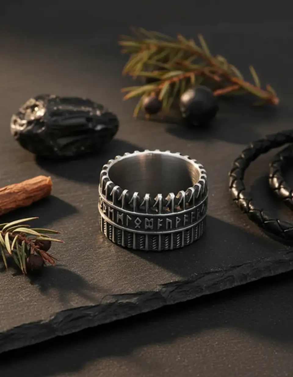 Anillo Para Hombres Vikingo Amuleto Runas Futhark De Acero 3