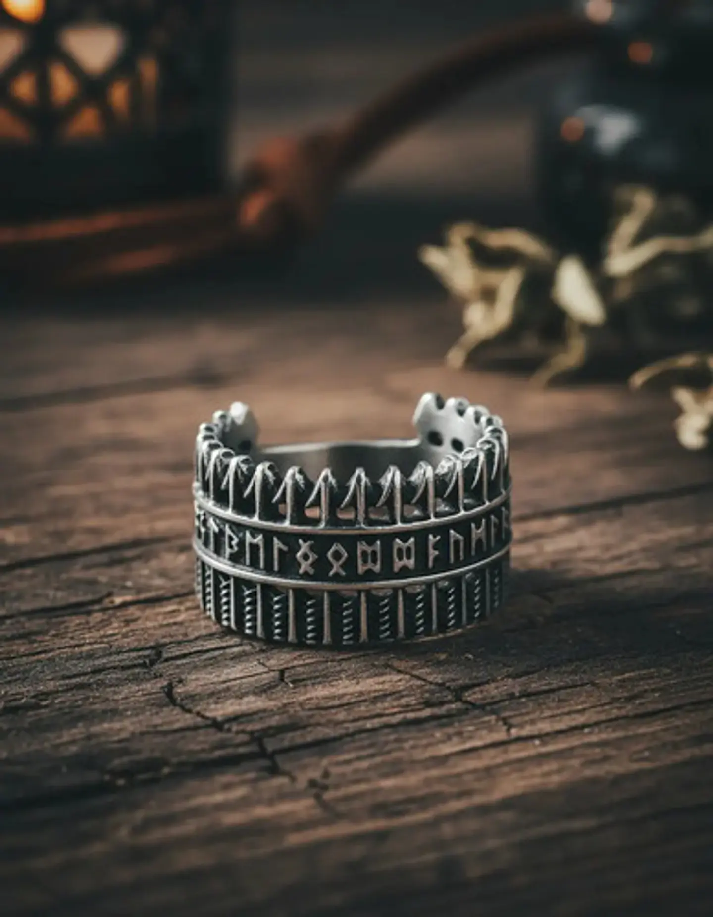 Anillo Para Hombres Vikingo Amuleto Runas Futhark De Acero 5