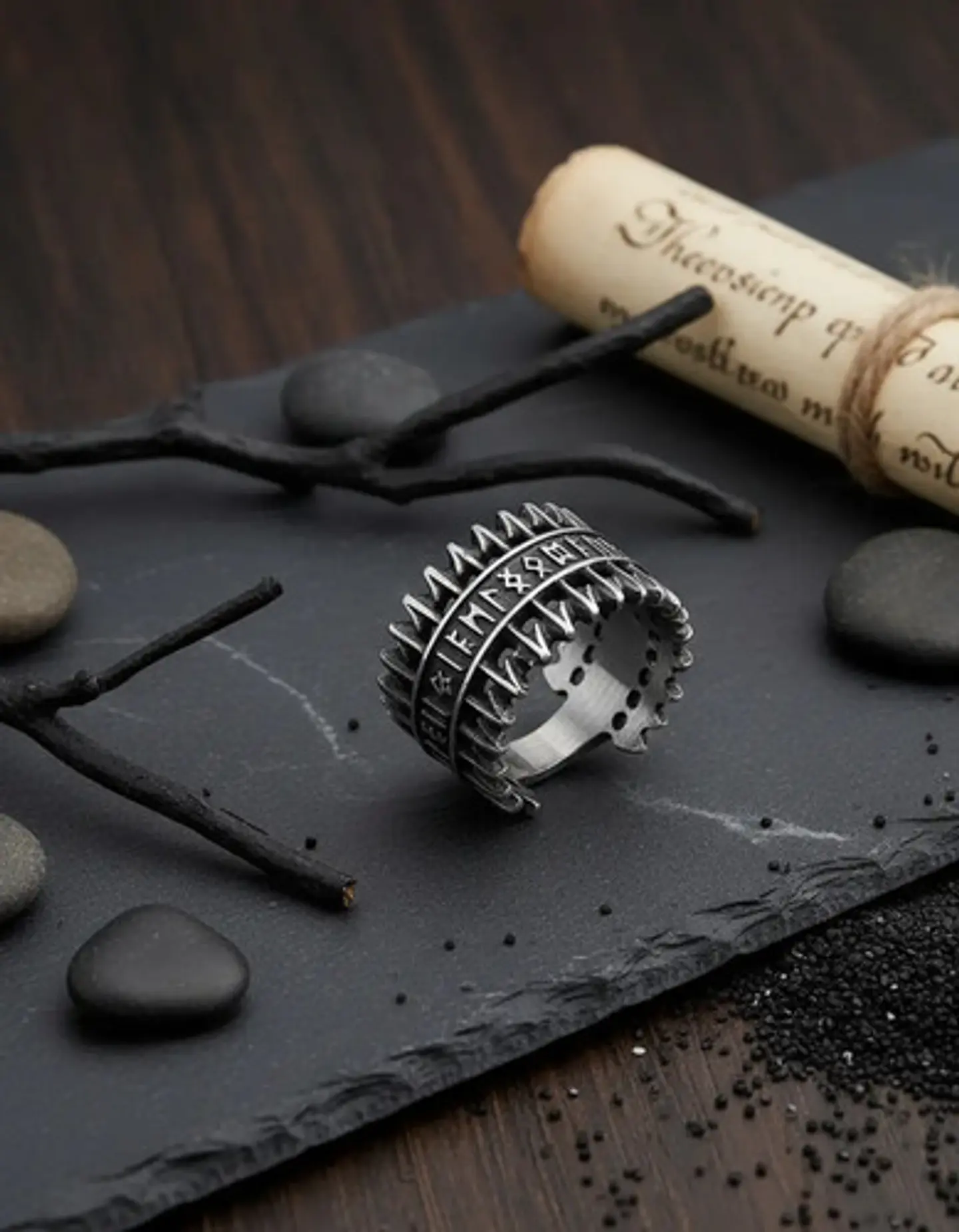 Anillo Para Hombres Vikingo Amuleto Runas Futhark De Acero 8