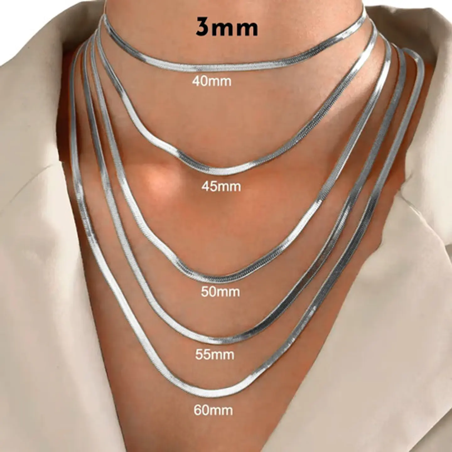 Cadena 50 Cm Serpiente 3mm Color Oro Acero Inoxidable Hombre 43