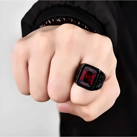 Anillo Piedra Hoja Arce Color Negro Acero Inoxidable Hombre