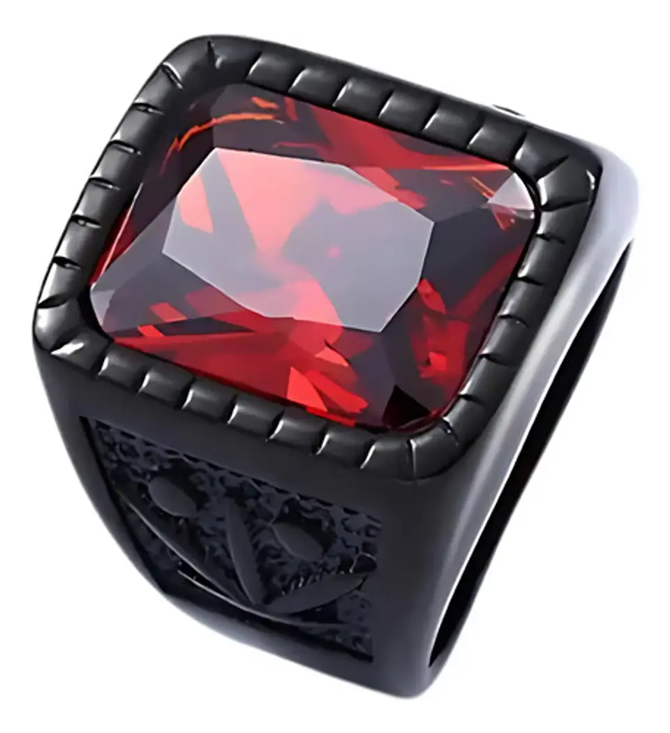 Anillo Piedra Hoja Arce Color Negro Acero Inoxidable Hombre 3