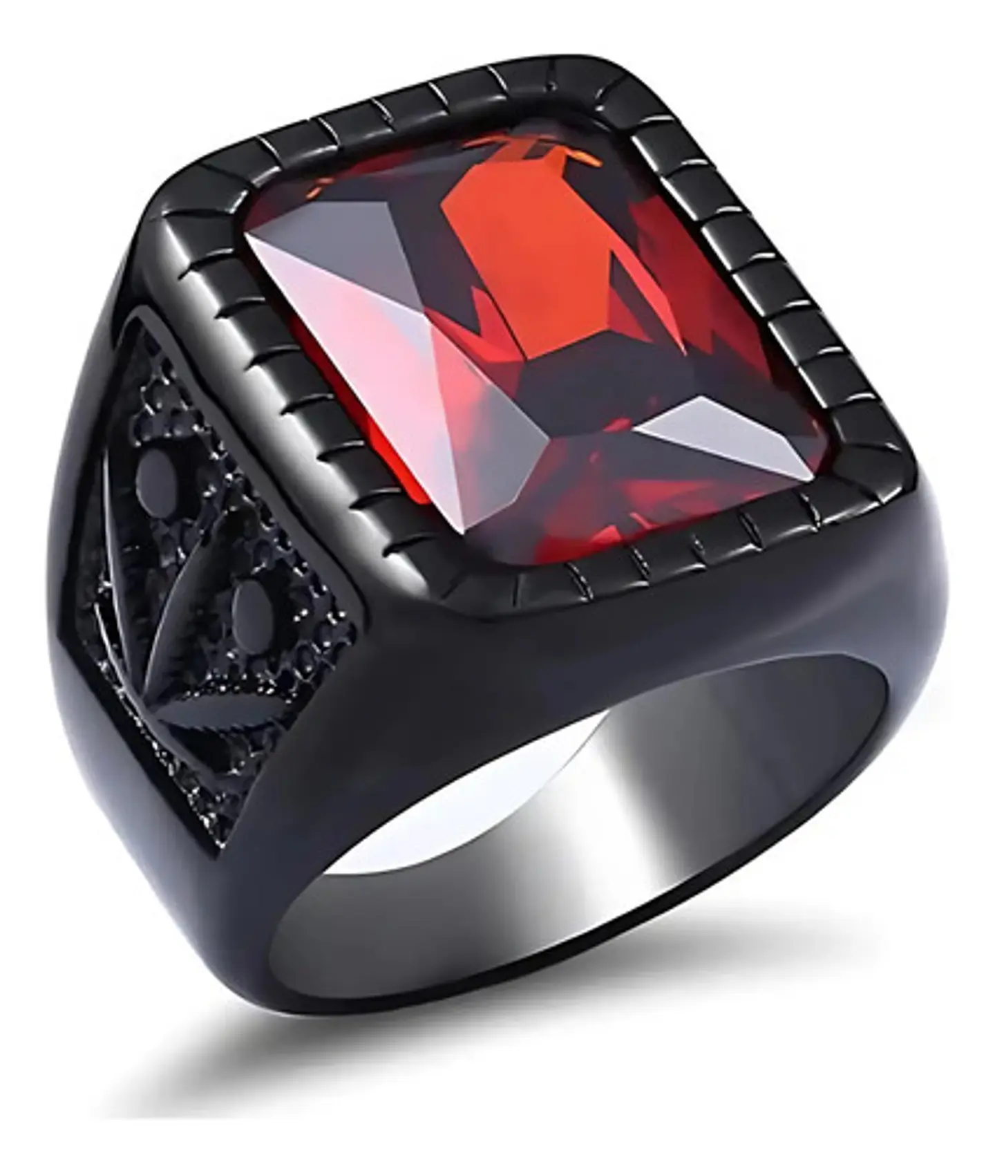 Anillo Piedra Hoja Arce Color Negro Acero Inoxidable Hombre 4