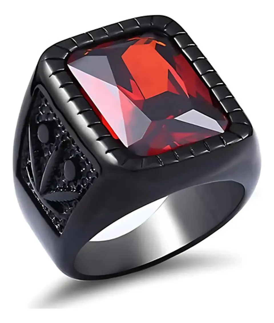 Anillo Piedra Hoja Arce Color Negro Acero Inoxidable Hombre 4