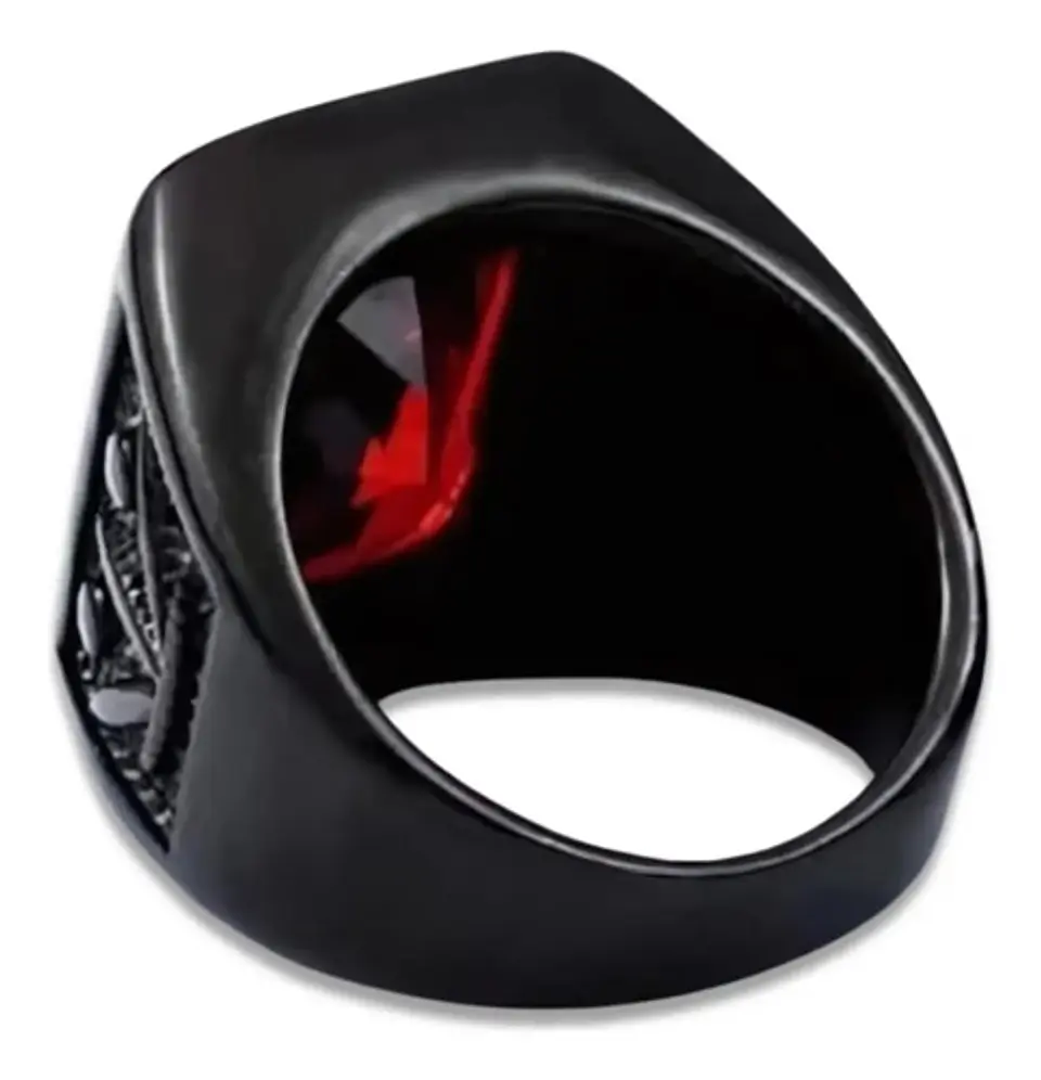 Anillo Piedra Hoja Arce Color Negro Acero Inoxidable Hombre 6