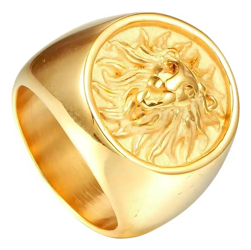 Anillo Argolla Leon Biker Color Oro Acero Inoxidable Hombre 1