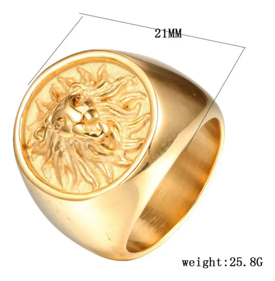 Anillo Argolla Leon Biker Color Oro Acero Inoxidable Hombre 9