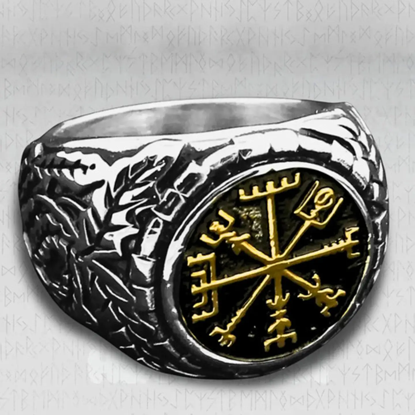 Anillo Brujula Vikinga Color Plata Acero Inoxidable Hombre 3
