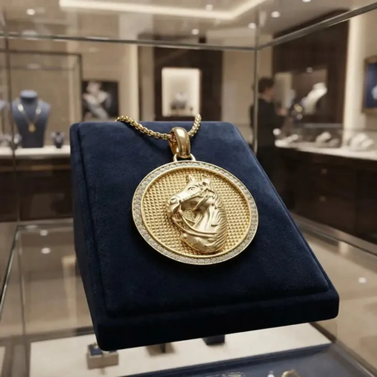 Collar En Acero Dorado Para Hombres Dije Caballo Piedras 6