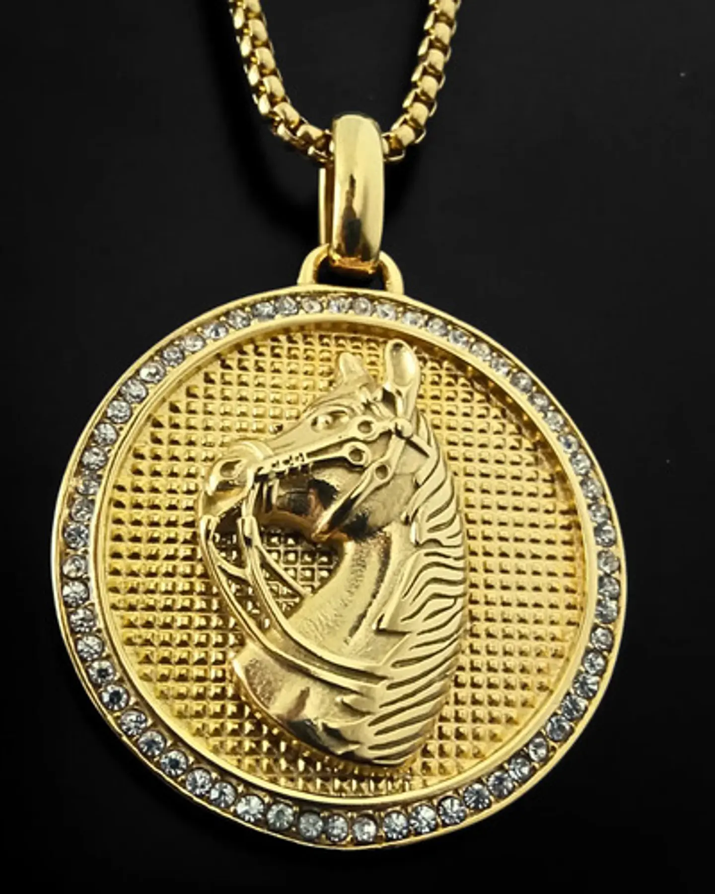 Collar En Acero Dorado Para Hombres Dije Caballo Piedras 8