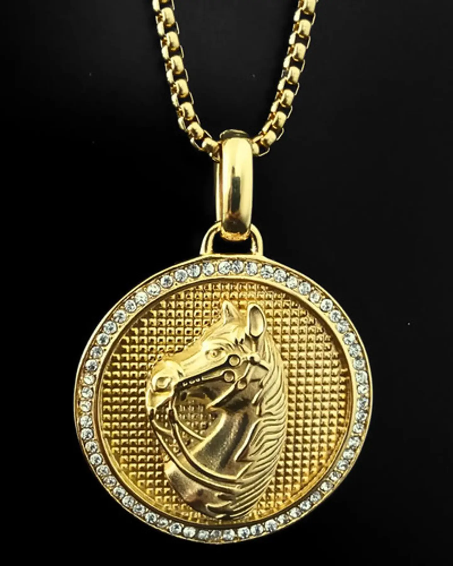 Collar En Acero Dorado Para Hombres Dije Caballo Piedras 9