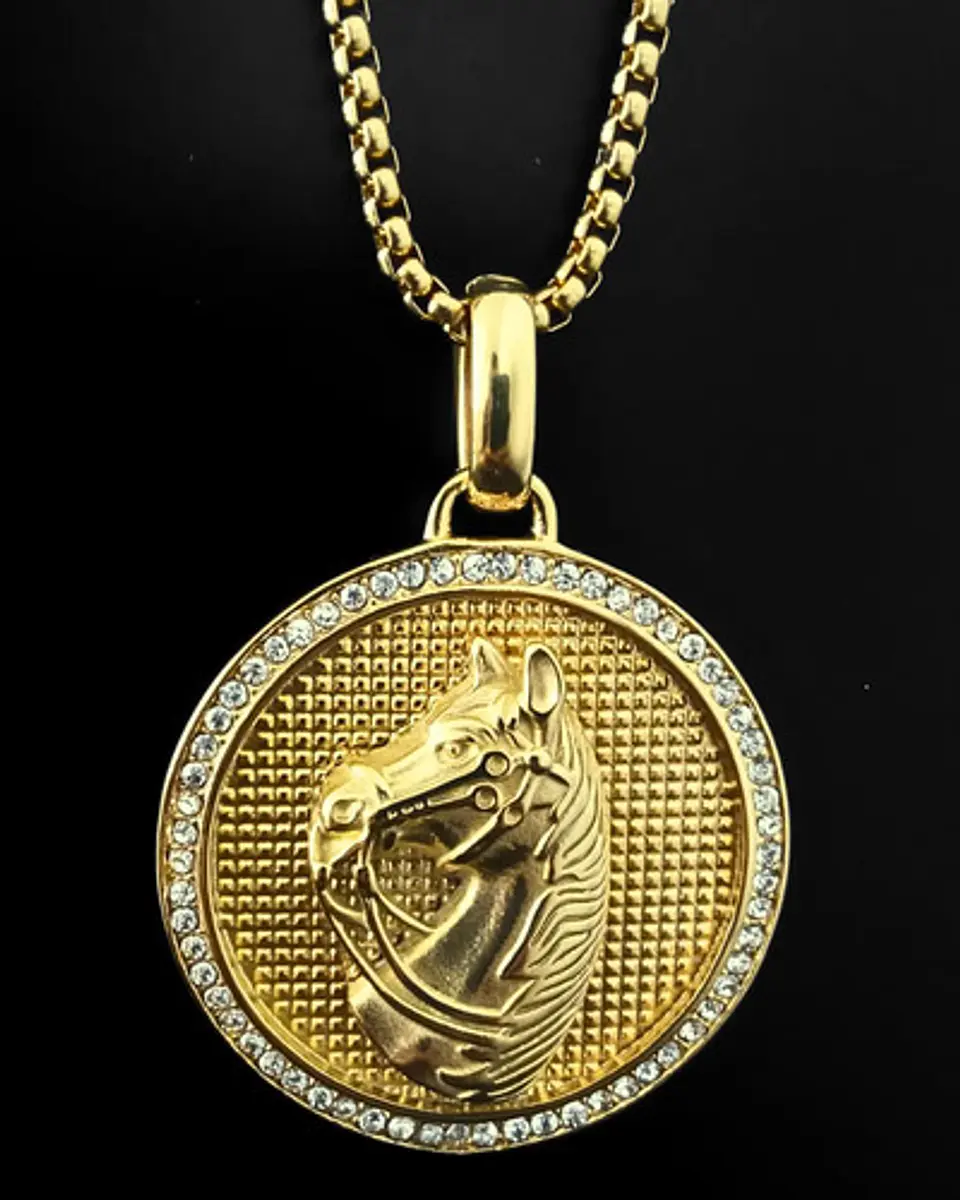 Collar En Acero Dorado Para Hombres Dije Caballo Piedras 9