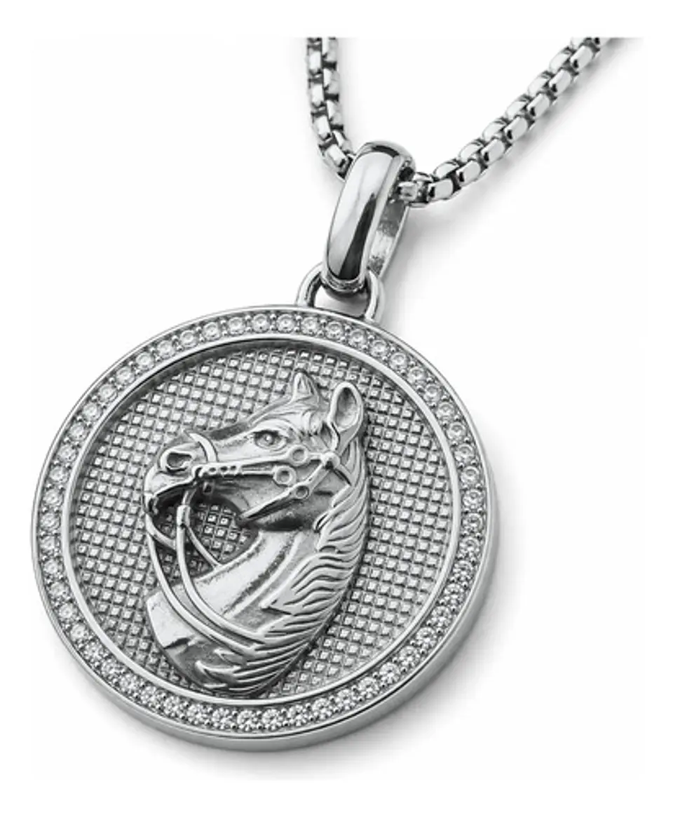 Collar En Acero Dorado Para Hombres Dije Caballo Piedras 11