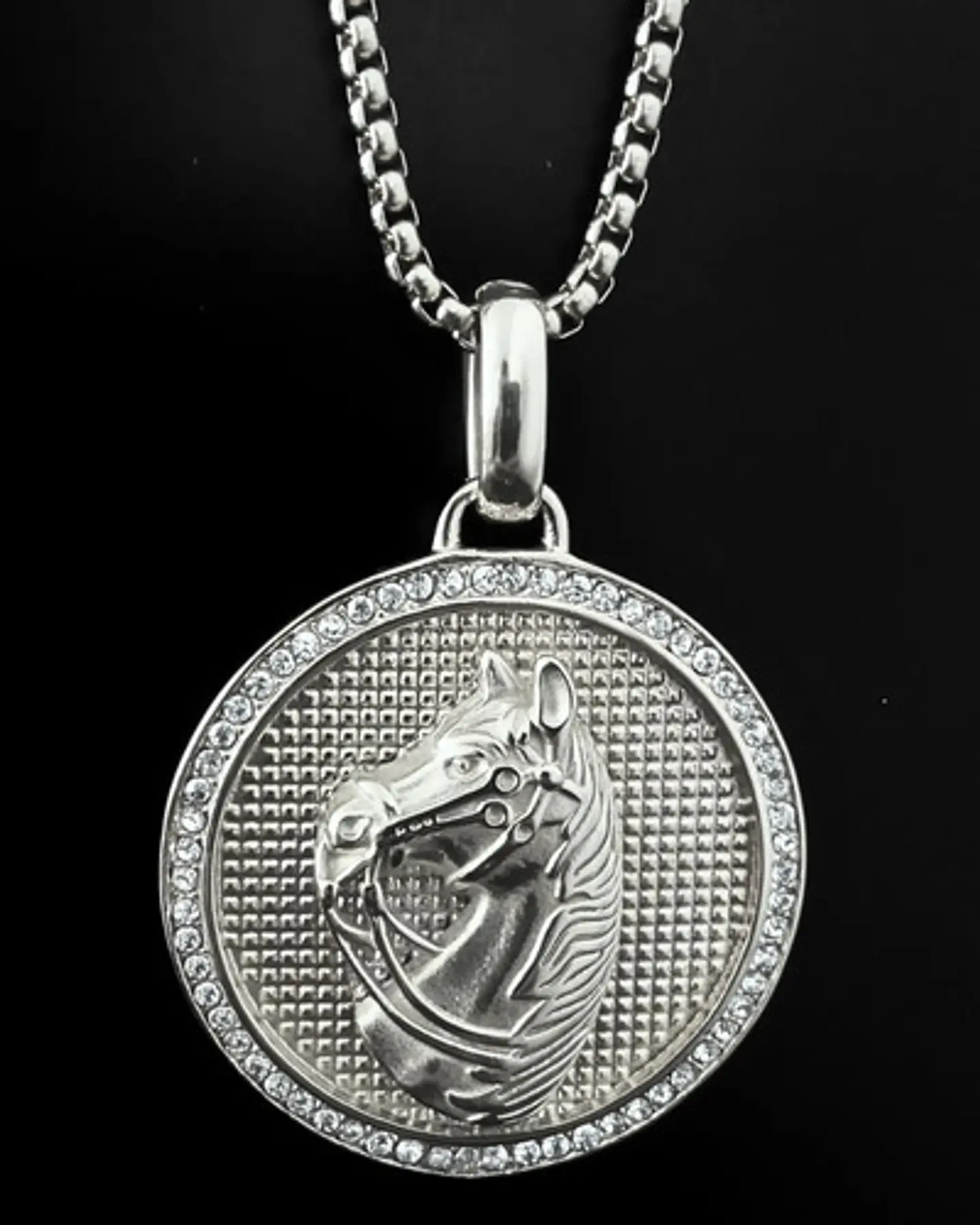 Collar En Acero Dorado Para Hombres Dije Caballo Piedras 15