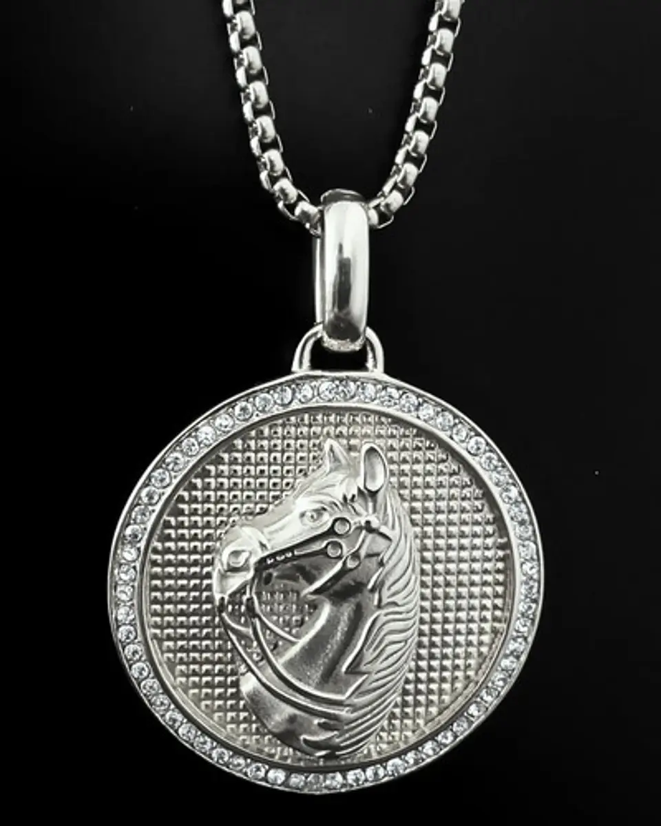 Collar En Acero Dorado Para Hombres Dije Caballo Piedras 15