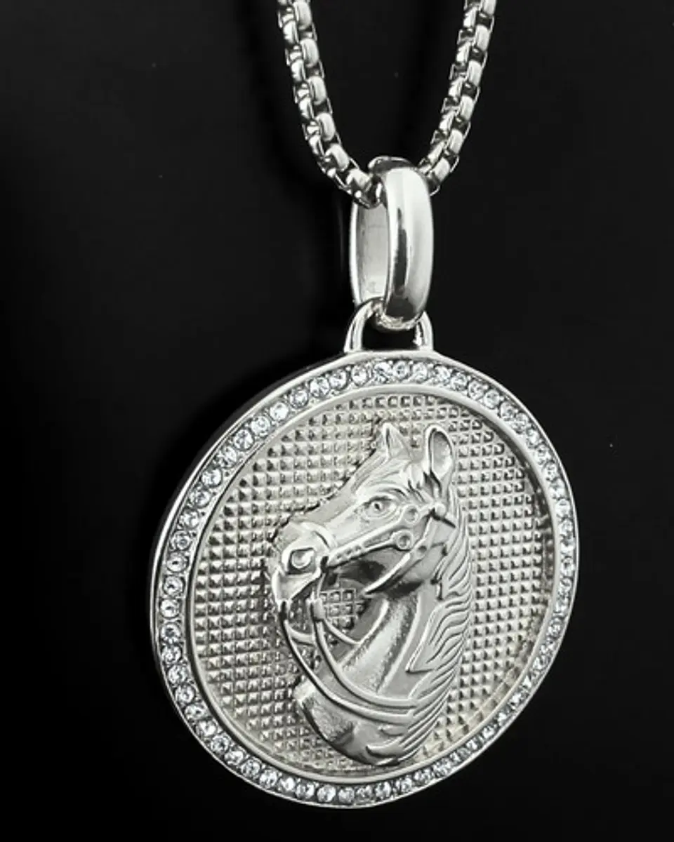 Collar En Acero Dorado Para Hombres Dije Caballo Piedras 17