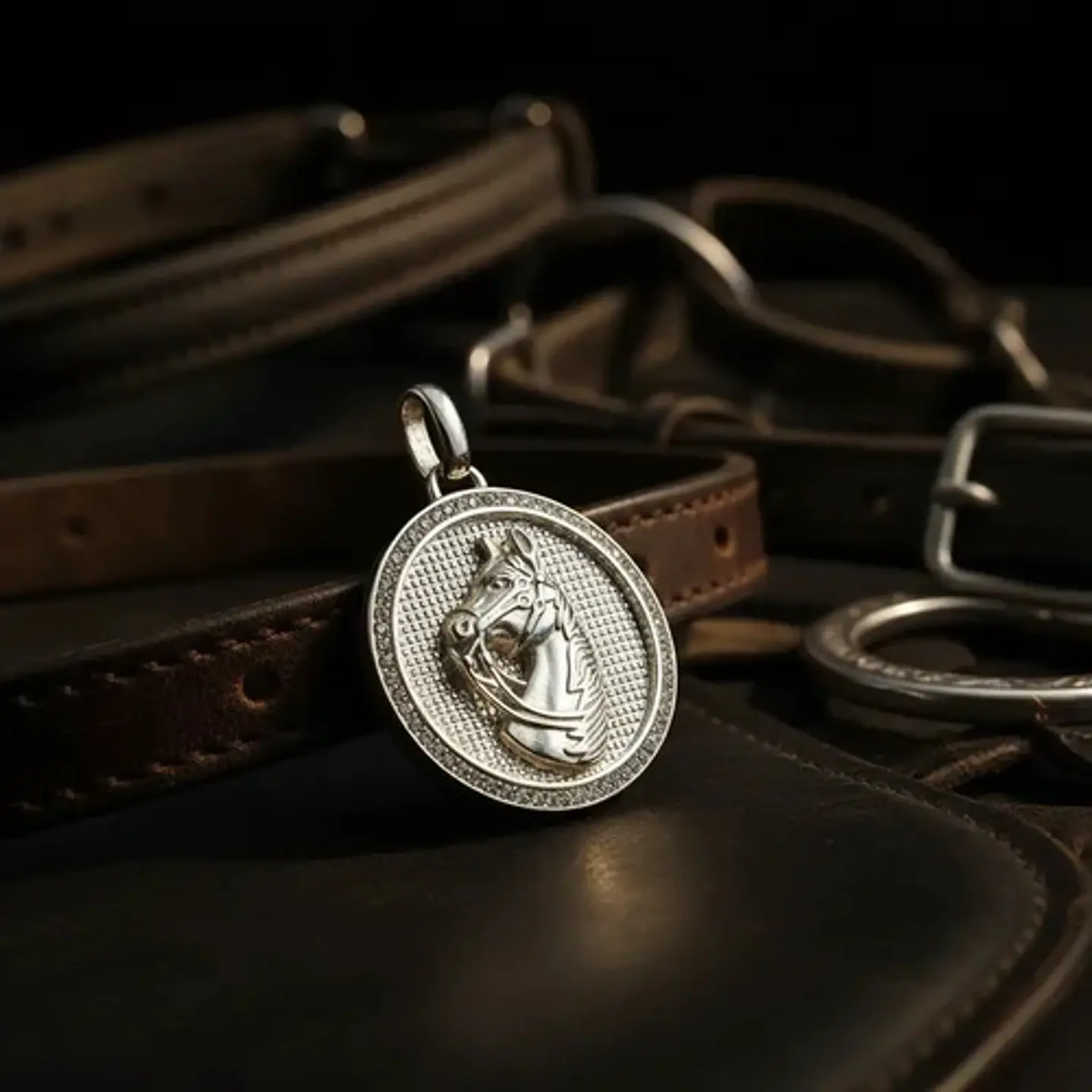 Collar En Acero Dorado Para Hombres Dije Caballo Piedras 20