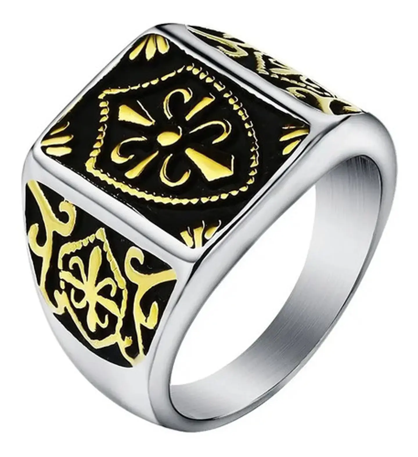 Anillo Escudo Flor De Lis Color Oro Acero Inoxidable Hombre 1