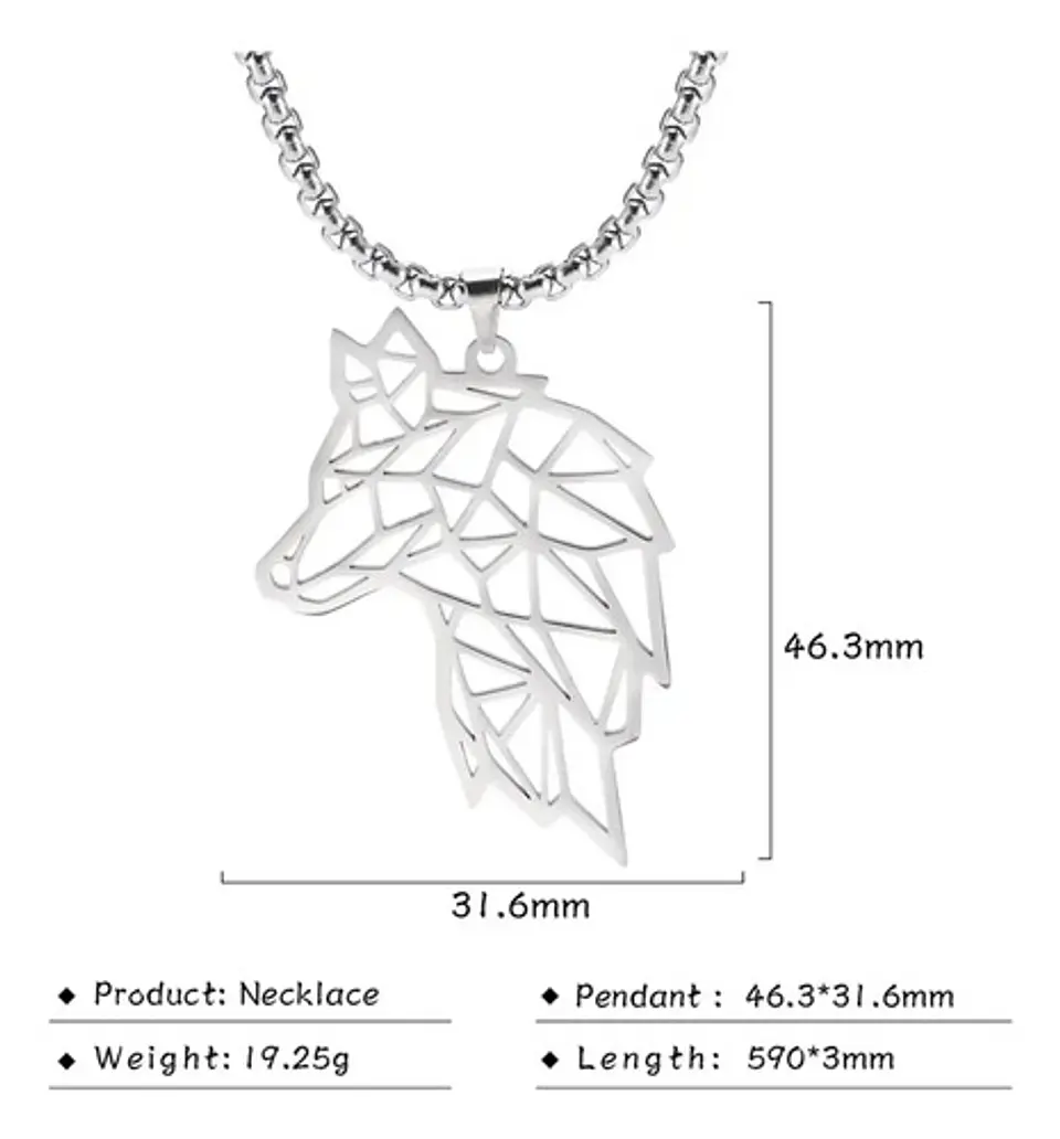 Collar Lobo Vikingo Color Plata Acero Inoxidable Para Hombre 2