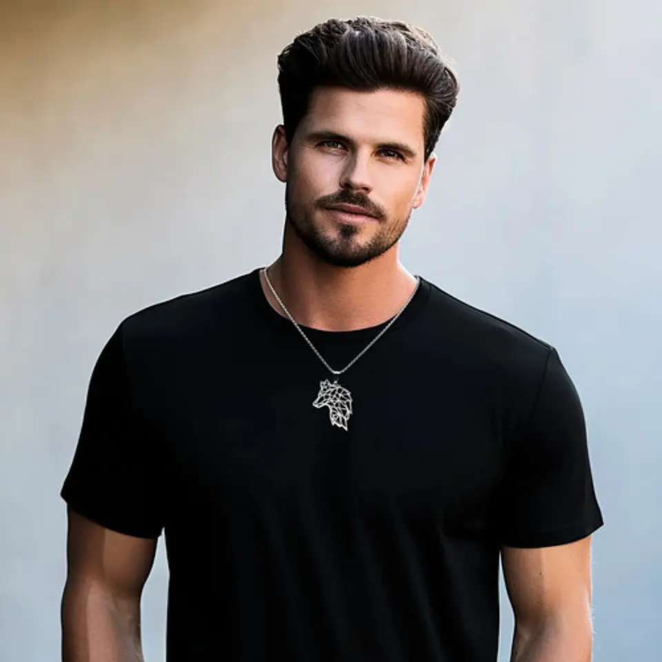 Collar Lobo Vikingo Color Plata Acero Inoxidable Para Hombre 3