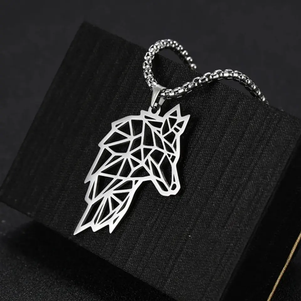 Collar Lobo Vikingo Color Plata Acero Inoxidable Para Hombre 4