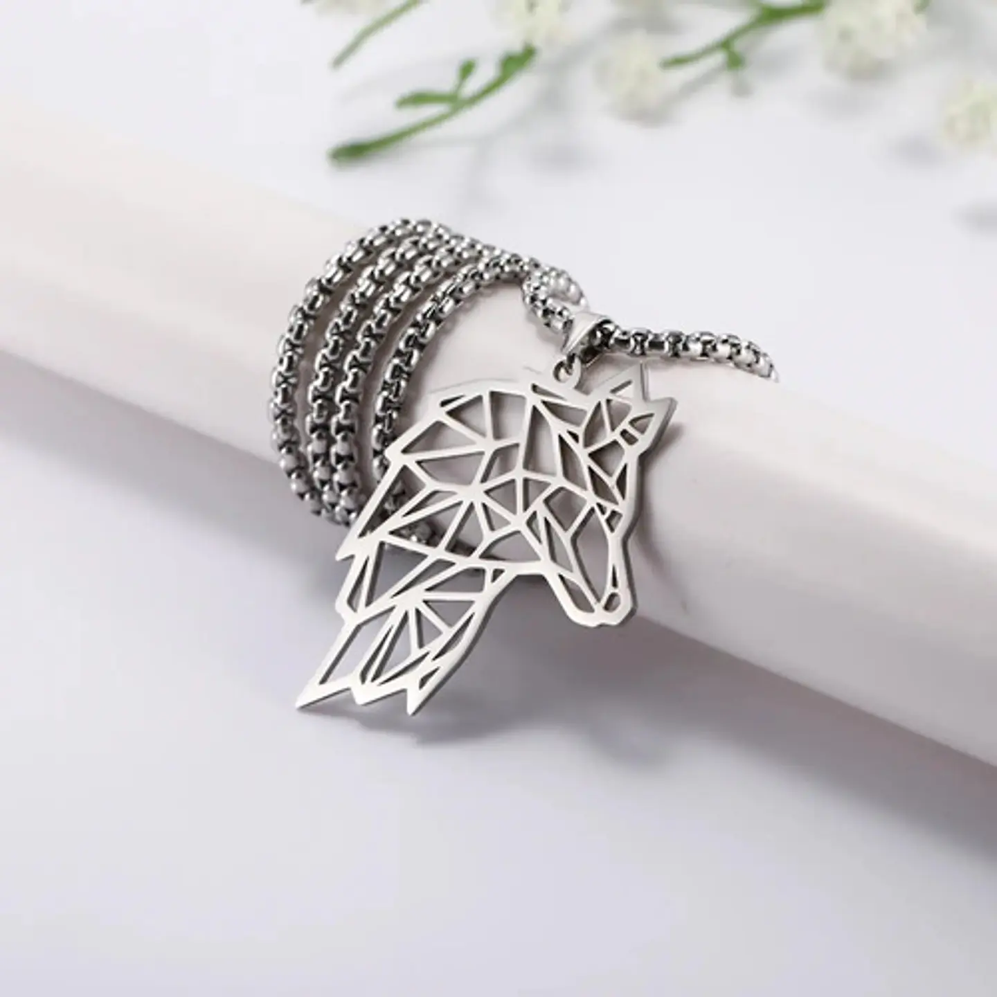Collar Lobo Vikingo Color Plata Acero Inoxidable Para Hombre 7